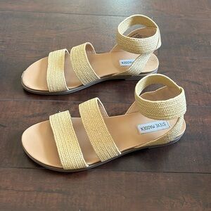 Steve Madden Woven Straw Strappy Ankle Strap Sandals